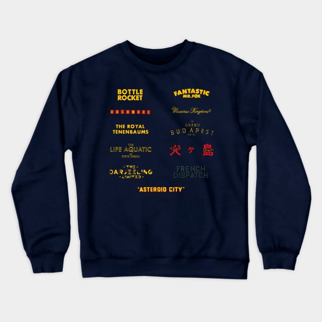 Wes Anderson Films Crewneck Sweatshirt by AquaMockingbird